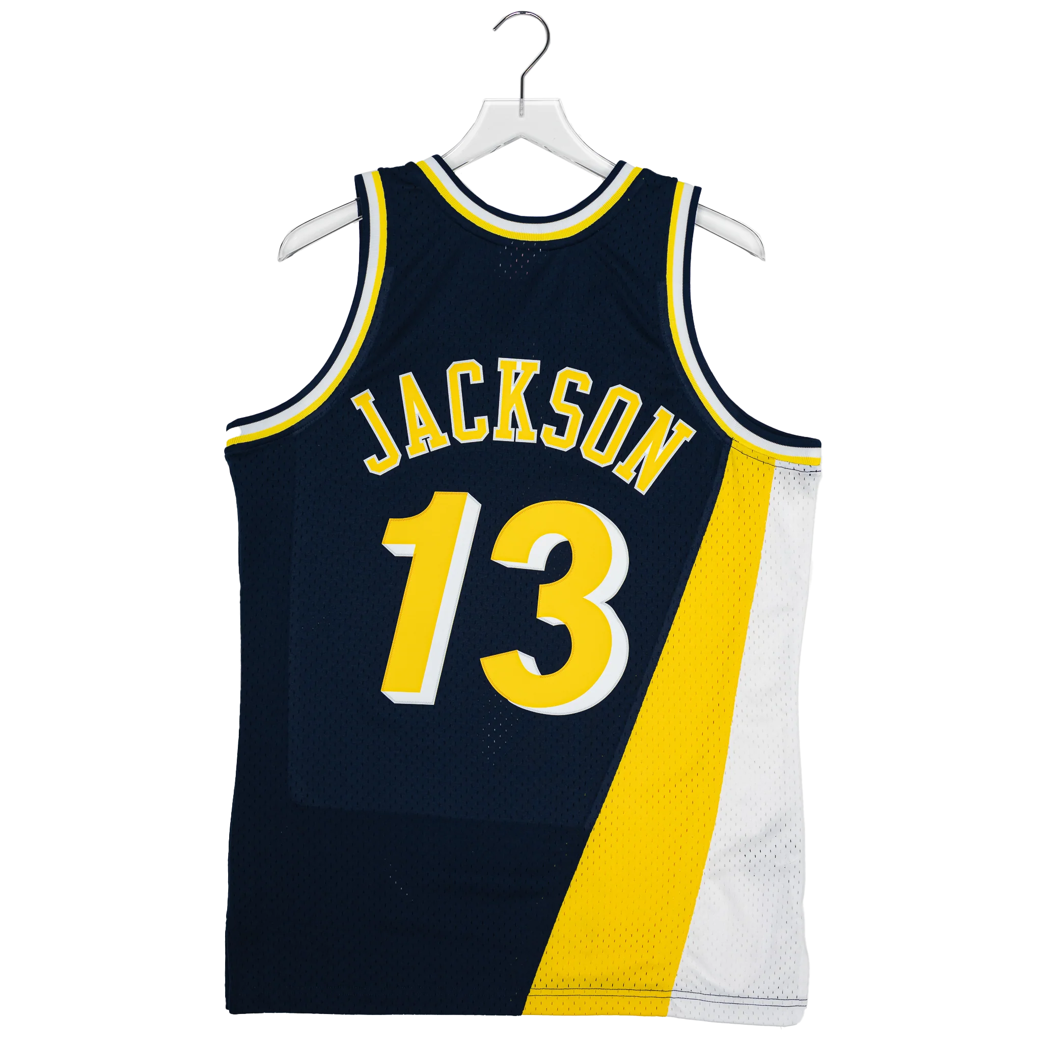 Adult Indiana Pacers #13 Mark Jackson Flo-Jo Hardwood Classic Jersey in Navy by Mitchell & Ness 4 Adult Indiana Pacers #13 Mark Jackson Flo-Jo Hardwood Classic Jersey in Navy by Mitchell & Ness