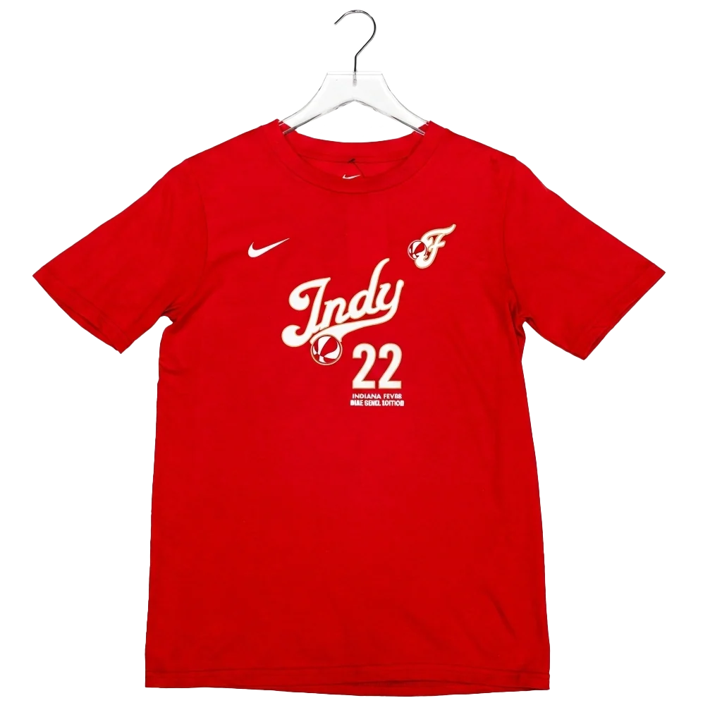Youth Indiana Fever #22 Caitlin Clark 2026 Rebel Name and Number T-shirt in Red by Nike