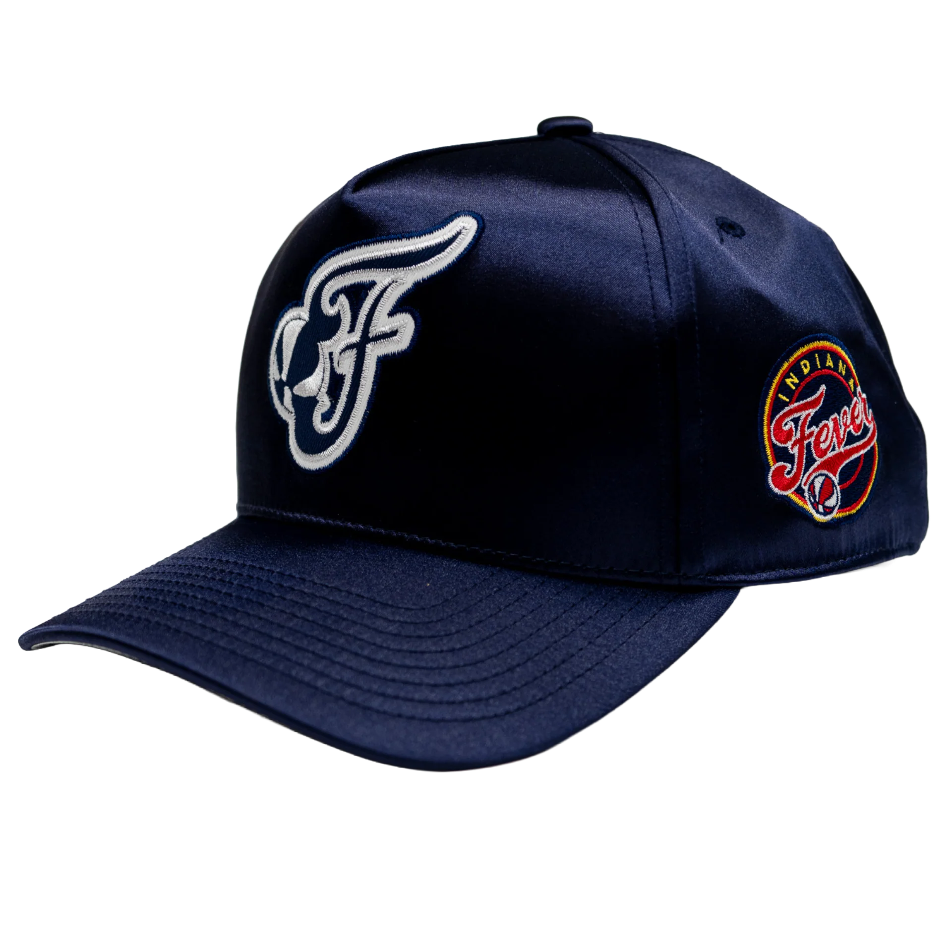 Adult Indiana Fever Satin Pro Pinch Snapback Hat in Navy by Mitchell & Ness