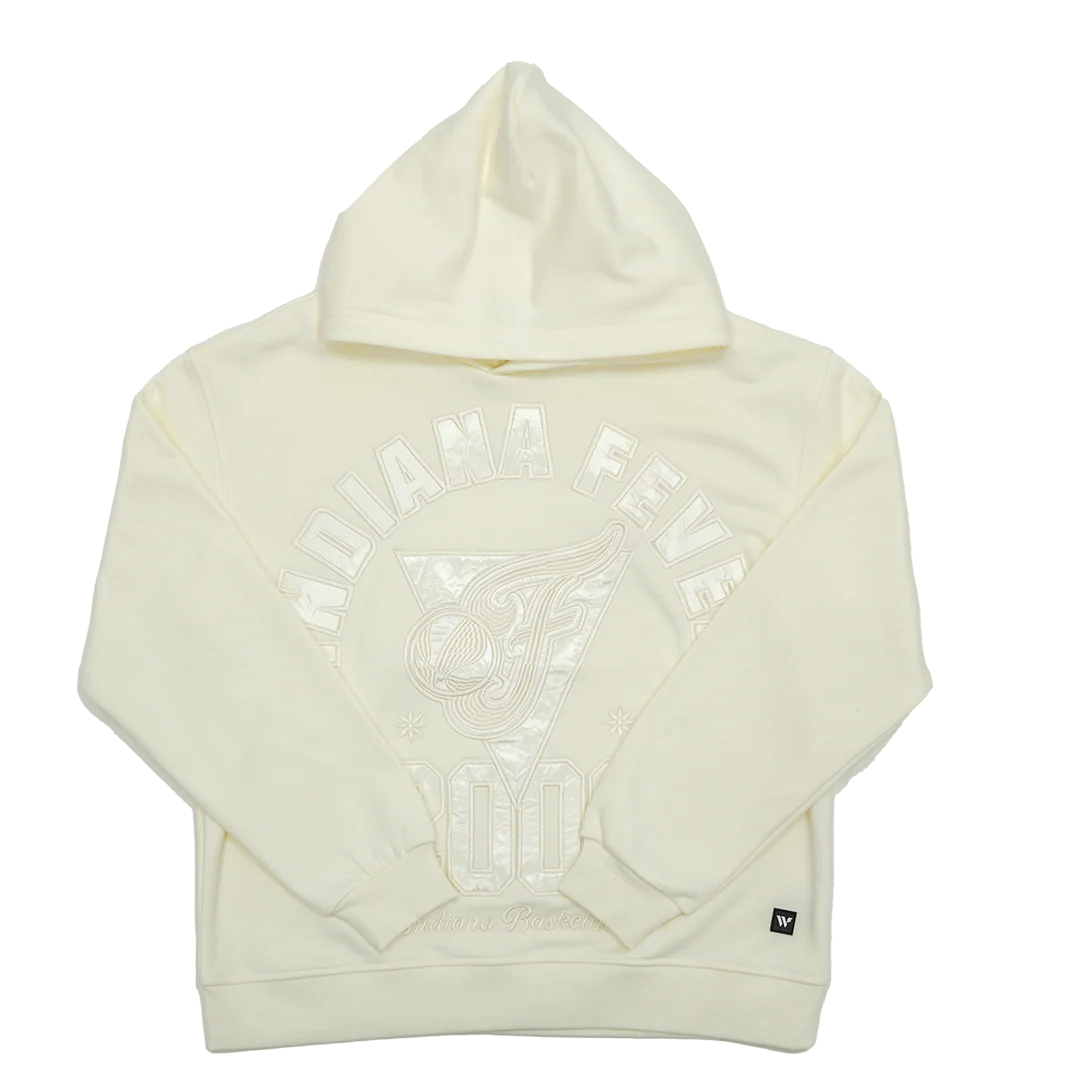 Women's Indiana Fever Satin Applique  Hooded Sweatshirt in Cream by Wild Collective