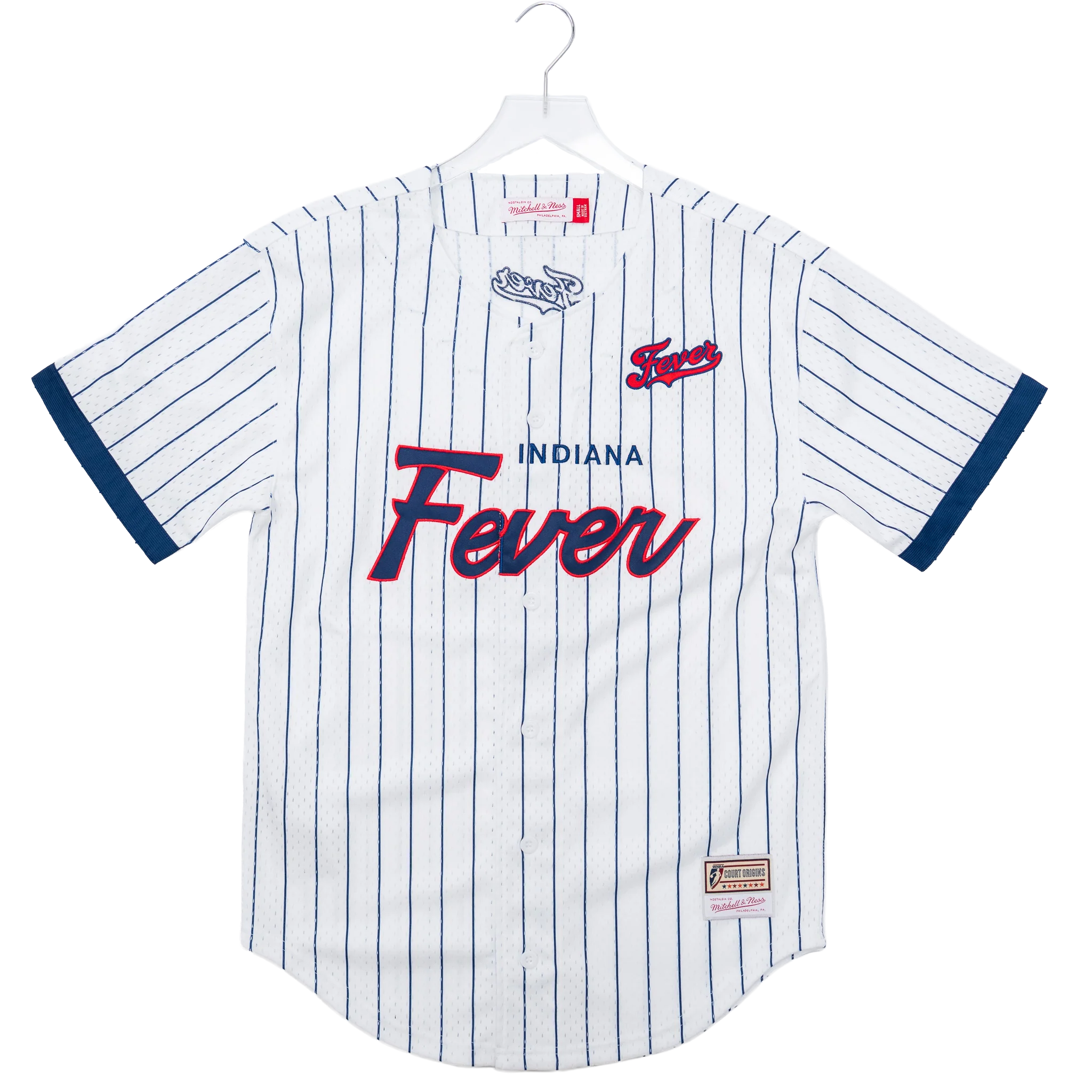Adult Indiana Fever Head Coach Striped Baseball Jersey in White by Mitchell & Ness