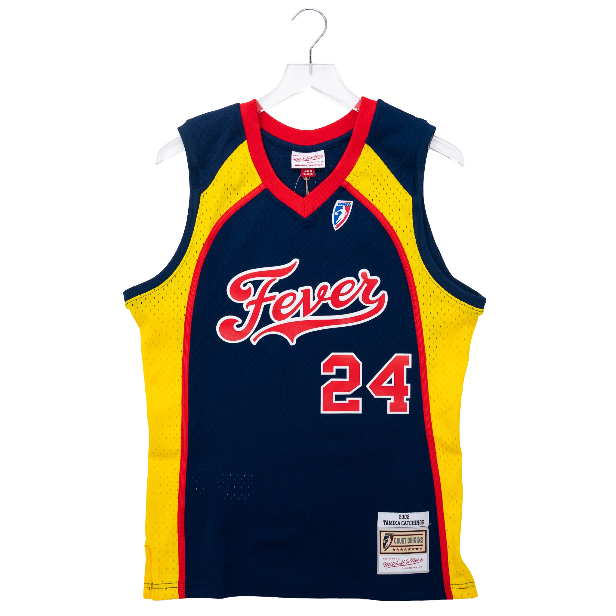 Adult Indiana Fever #24 Tamika Catchings 2002 Throwback Swingman Jersey in Navy by Mitchell & Ness