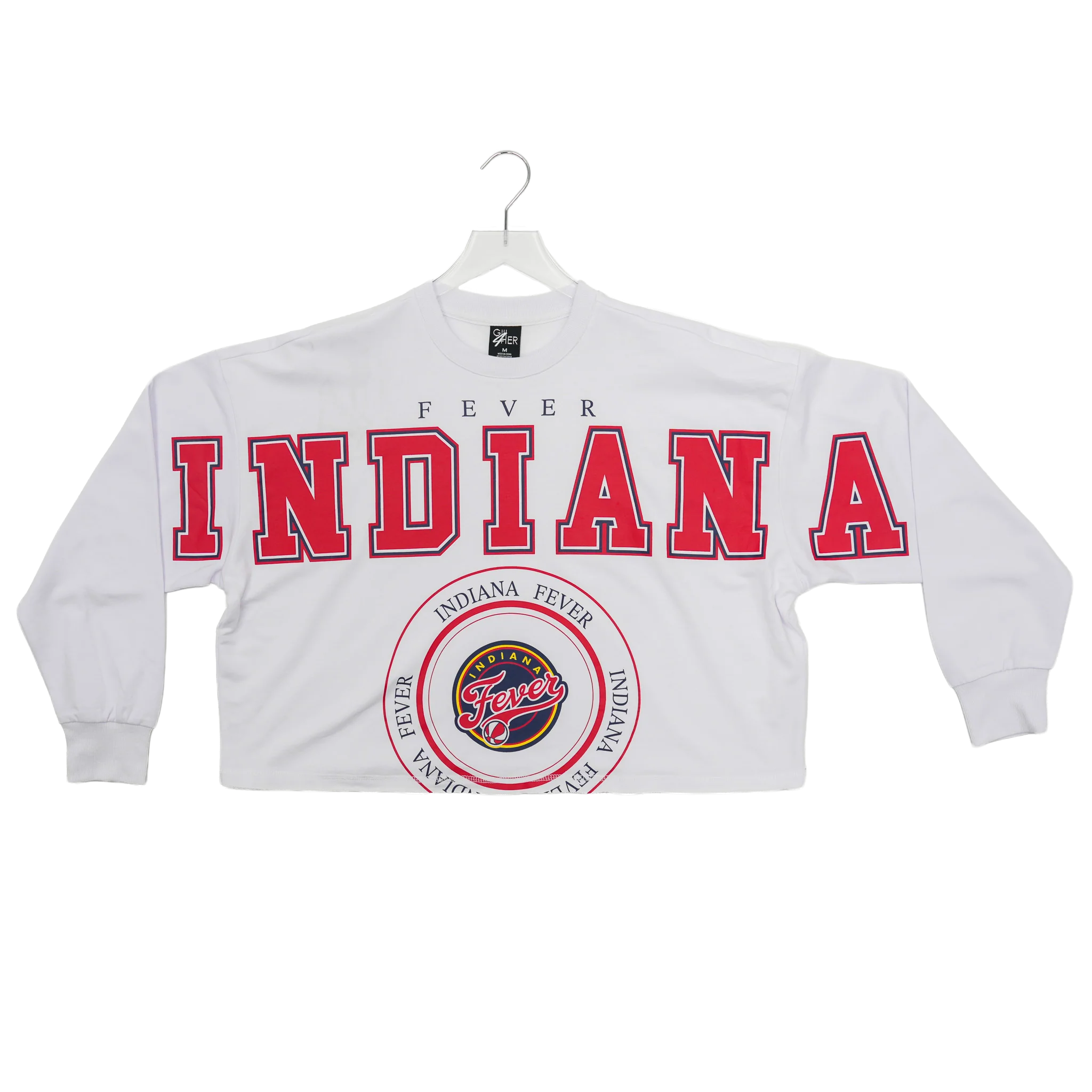 Womens Indiana Fever Bleachers Cropped Long-Sleeve Shirt in White by G-III 2 Womens Indiana Fever Bleachers Cropped Long-Sleeve Shirt in White by G-III