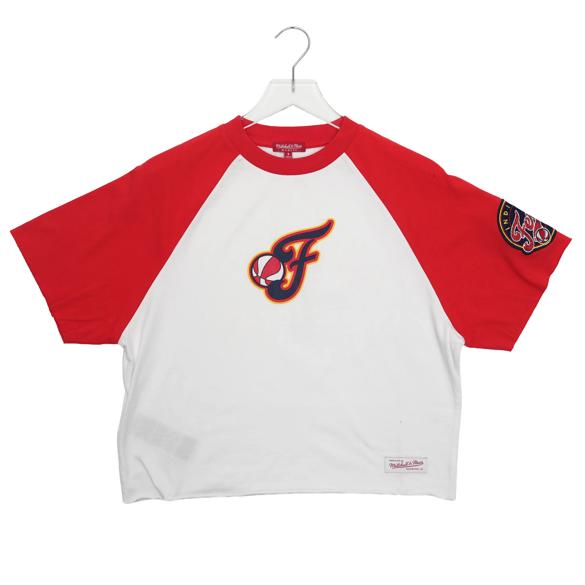 Women's Indiana Fever Cropped Raglan Boxy T-shirt in White by Mitchell & Ness 2 Women's Indiana Fever Cropped Raglan Boxy T-shirt in White by Mitchell & Ness