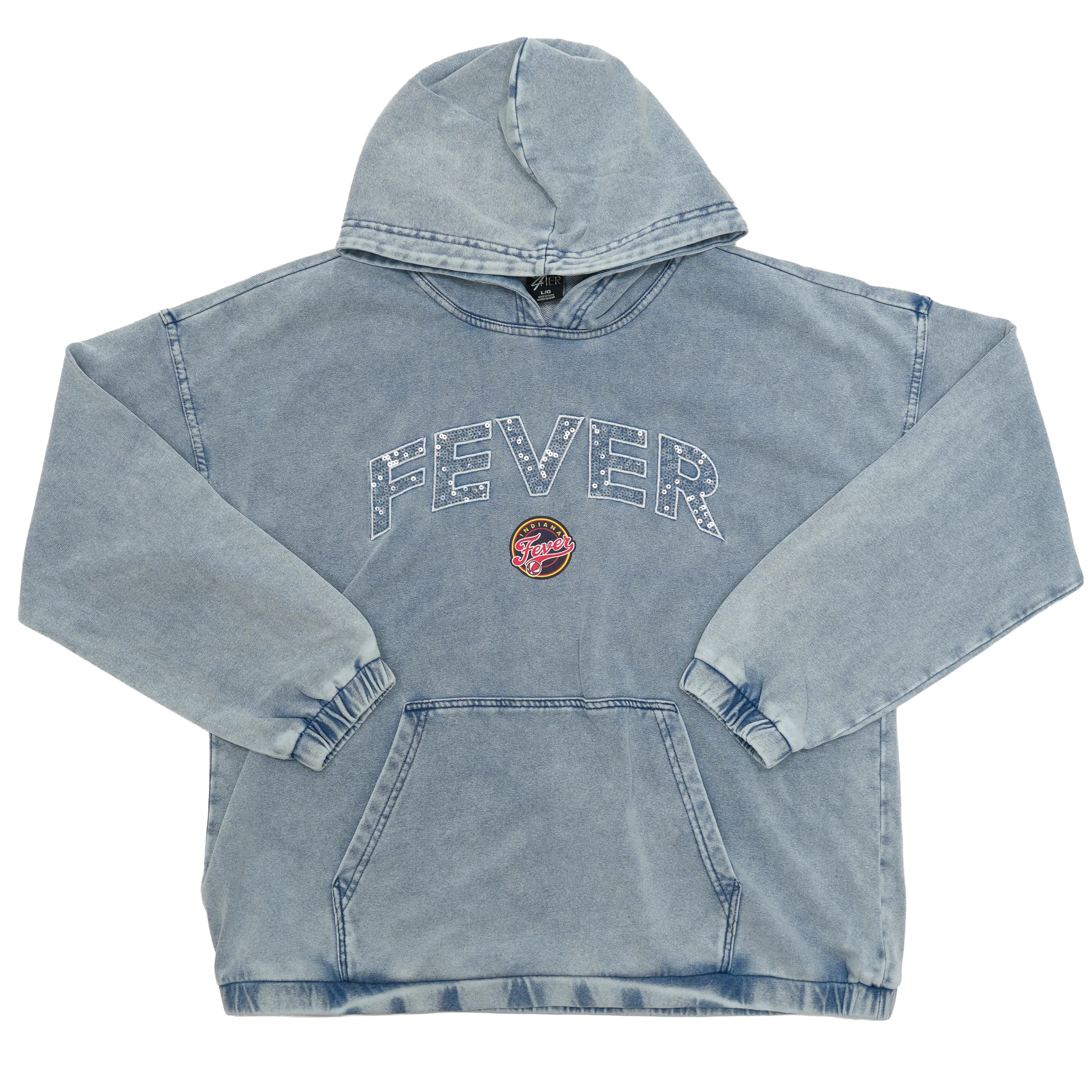 Women's Indiana Fever Post Game Denim Washed Hooded Sweatshirt in Denim by G-III 4 Women's Indiana Fever Post Game Denim Washed Hooded Sweatshirt in Denim by G-III