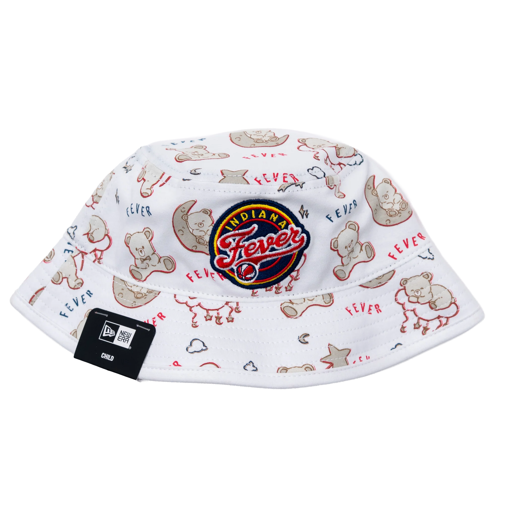 Infant Indiana Fever Teddy Bear Bucket Hat in White by New Era 1 Infant Indiana Fever Teddy Bear Bucket Hat in White by New Era