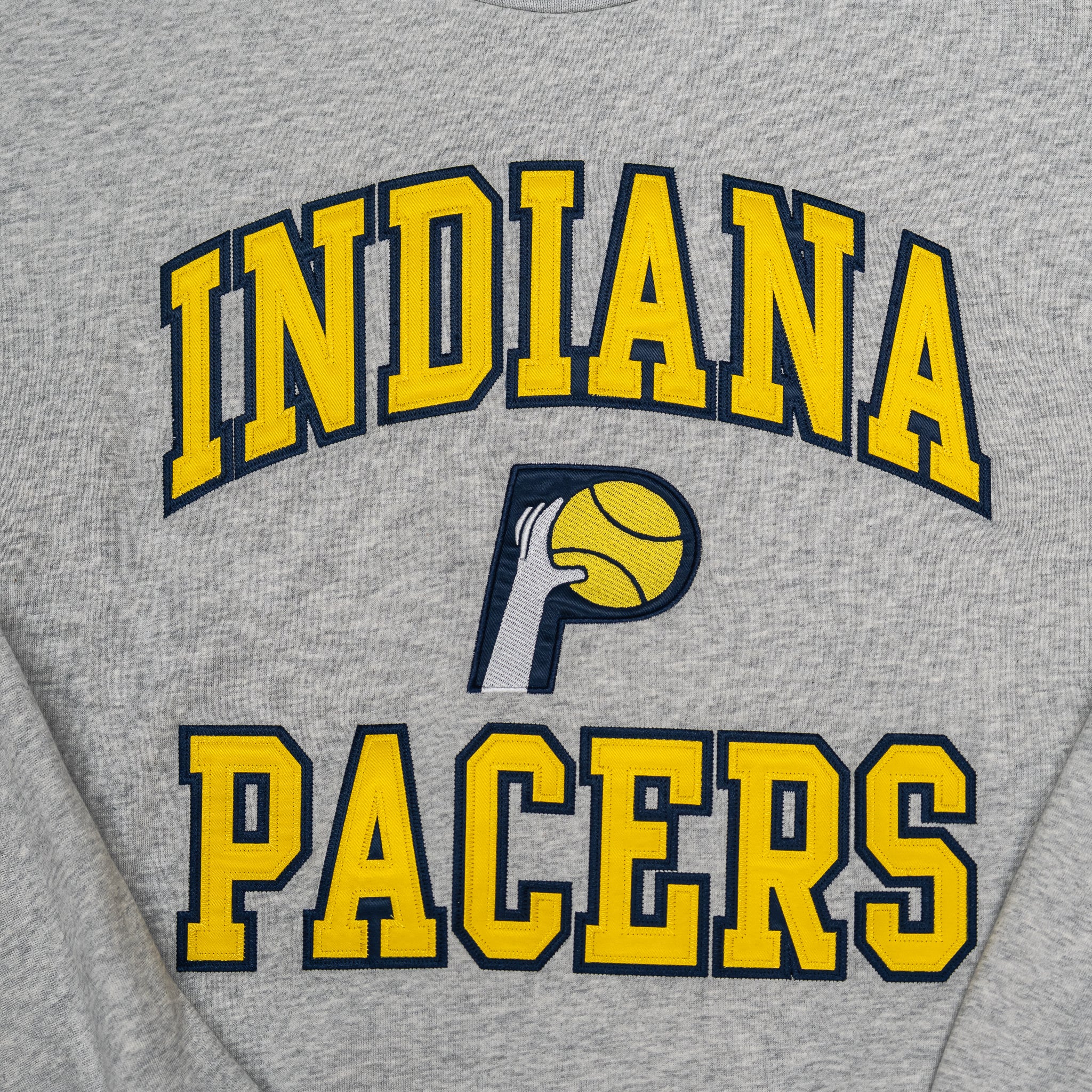 Adult Indiana Pacers Team Celebration Crewneck Sweatshirt in Grey by Mitchell and Ness 2 Adult Indiana Pacers Team Celebration Crewneck Sweatshirt in Grey by Mitchell and Ness