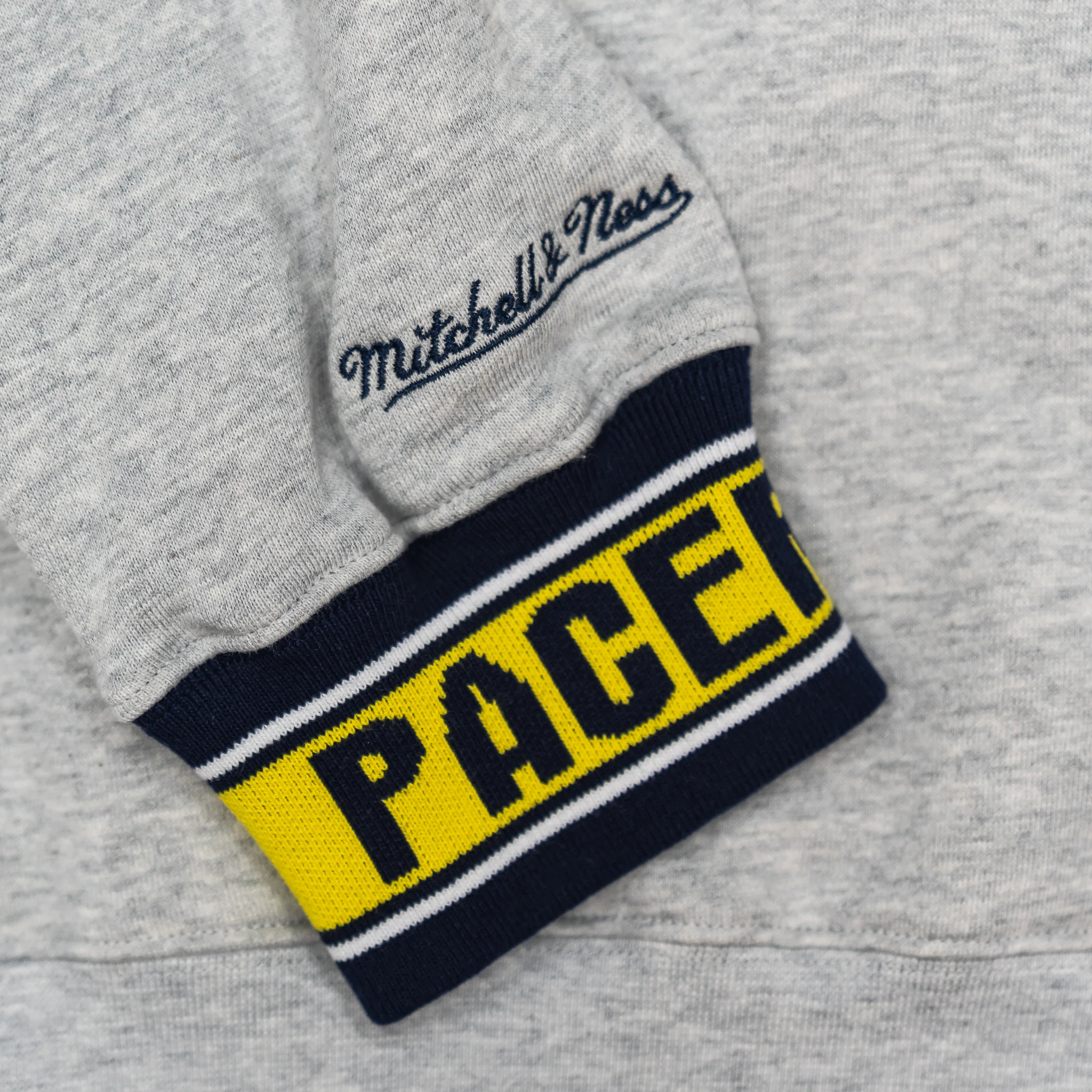 Adult Indiana Pacers Team Celebration Crewneck Sweatshirt in Grey by Mitchell and Ness 3 Adult Indiana Pacers Team Celebration Crewneck Sweatshirt in Grey by Mitchell and Ness