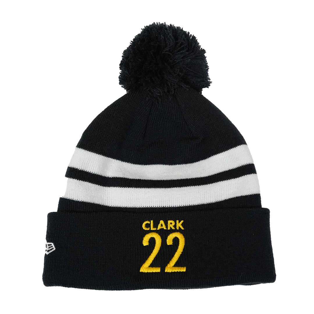Adult Indiana Fever Caitlin Clark Secondary Logo Stripe Pom Knit Hat in Navy by New Era