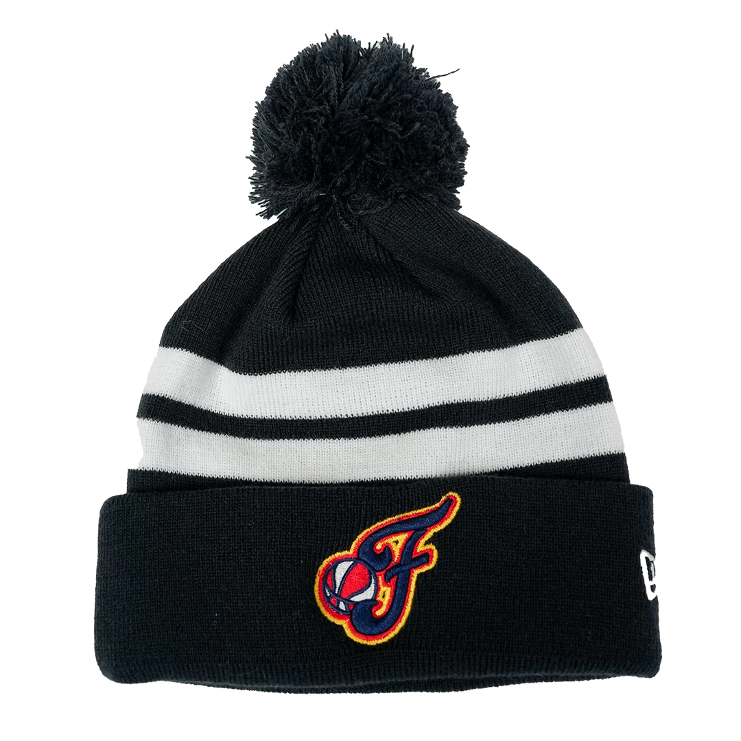 Adult Indiana Fever Caitlin Clark Secondary Logo Stripe Pom Knit Hat in Navy by New Era