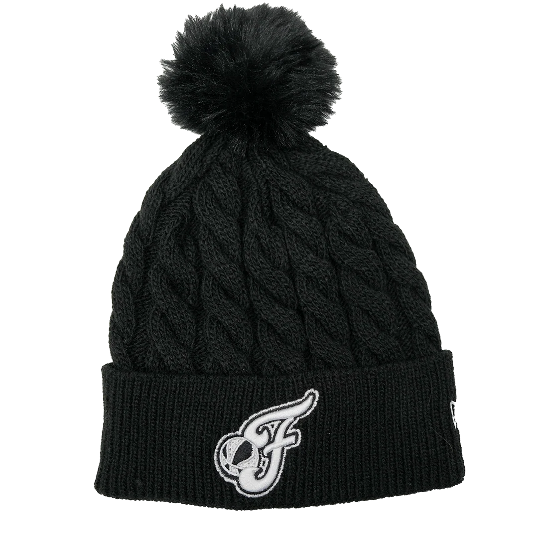 Adult Indiana Fever Secondary Logo Cable Pom Knit Hat in Black by New Era 4 Adult Indiana Fever Secondary Logo Cable Pom Knit Hat in Black by New Era