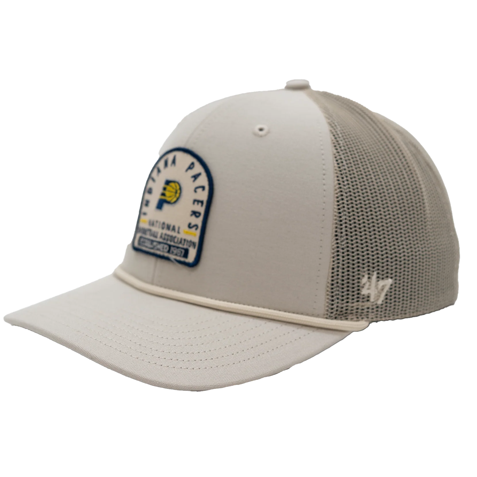 Adult Indiana Pacers Grvstn Trucker Hat in Natural by '47 3 Adult Indiana Pacers Grvstn Trucker Hat in Natural by '47