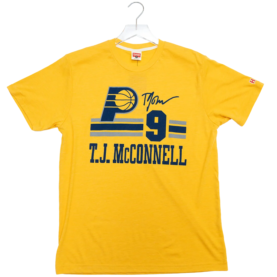 Adult Indiana Pacers #9 T.J. McConnell Name and Number T-Shirt in Gold by Homage