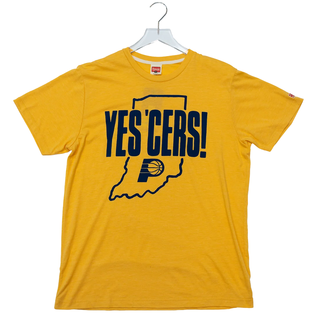 Adult Indiana Pacers Yes 'Cers State Icon T-Shirt in Gold by Homage