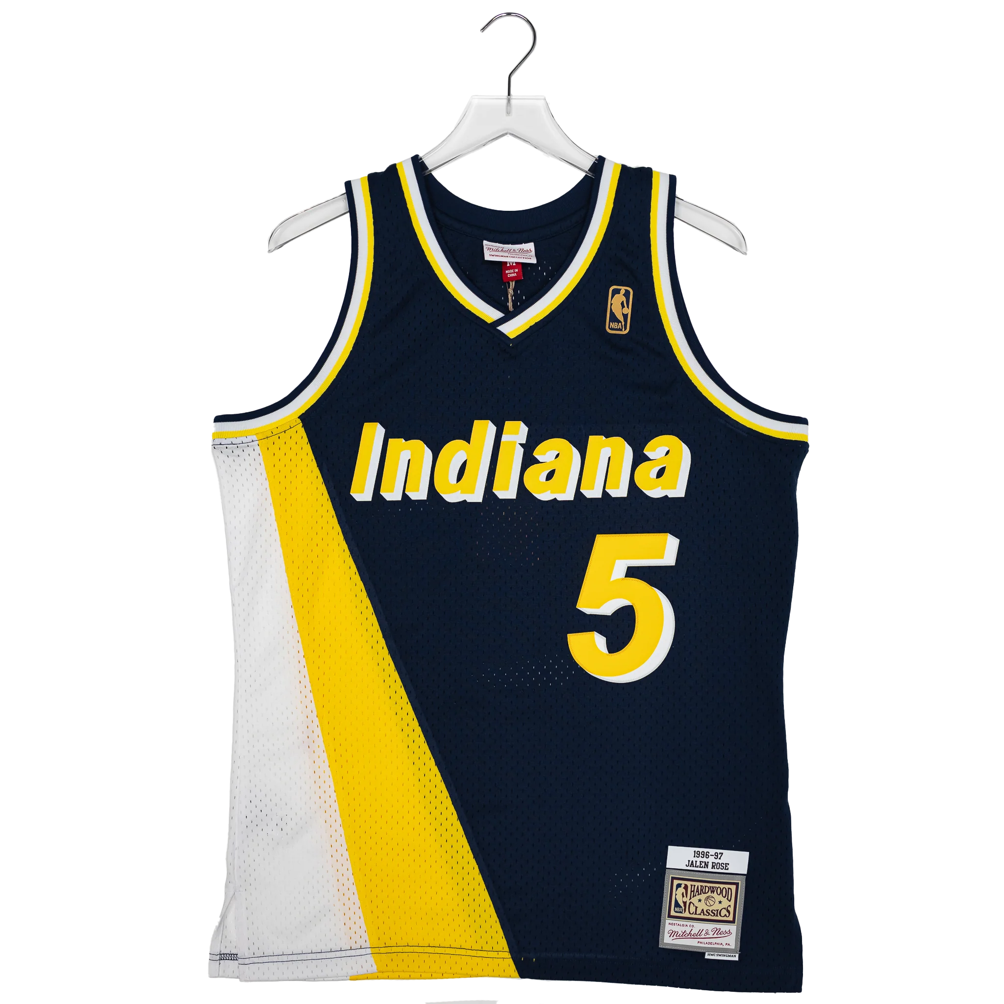 Adult Indiana Pacers #5 Jalen Rose Flo-Jo Hardwood Classic Jersey in Navy by Mitchell & Ness
