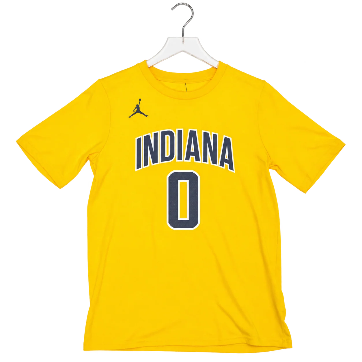 Youth Indiana Pacers #0 Tyrese Haliburton 26-27' Statement Name and Number T-shirt in Gold by Jordan