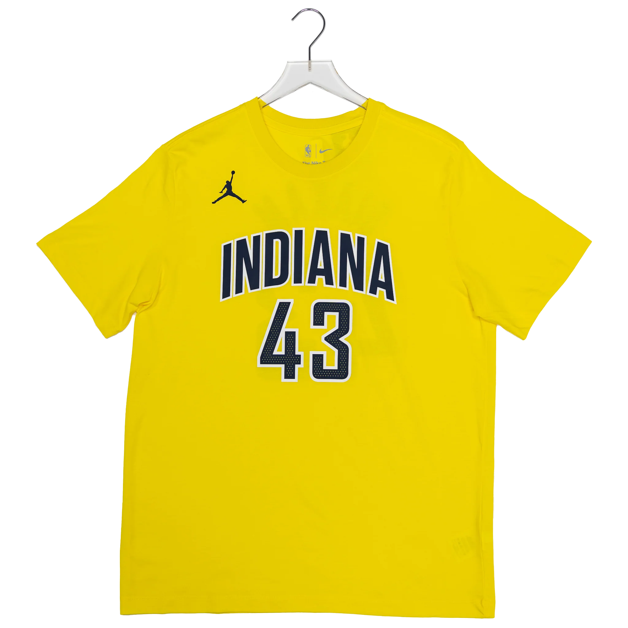 Adult Indiana Pacers #43 Pascal Siakam 26-27' Statement Name and Number T-shirt in Gold by Jordan 2 Adult Indiana Pacers #43 Pascal Siakam 26-27' Statement Name and Number T-shirt in Gold by Jordan