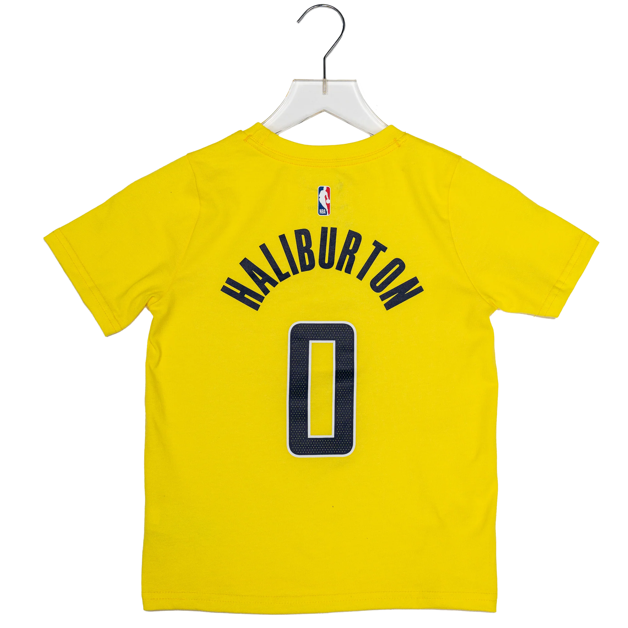 Youth 4-7 Indiana Pacers #0 Tyrese Haliburton 26-27' Statement Name and Number T-shirt in Gold by Jordan 4 Youth 4-7 Indiana Pacers #0 Tyrese Haliburton 26-27' Statement Name and Number T-shirt in Gold by Jordan