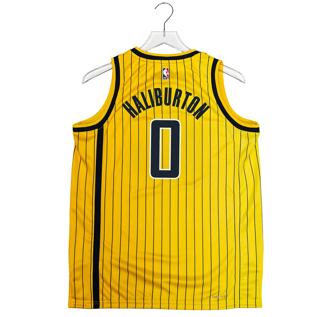 Youth Indiana Pacers #0 Tyrese Haliburton 26-27' Statement Swingman Jersey in Gold by Jordan 4 Youth Indiana Pacers #0 Tyrese Haliburton 26-27' Statement Swingman Jersey in Gold by Jordan