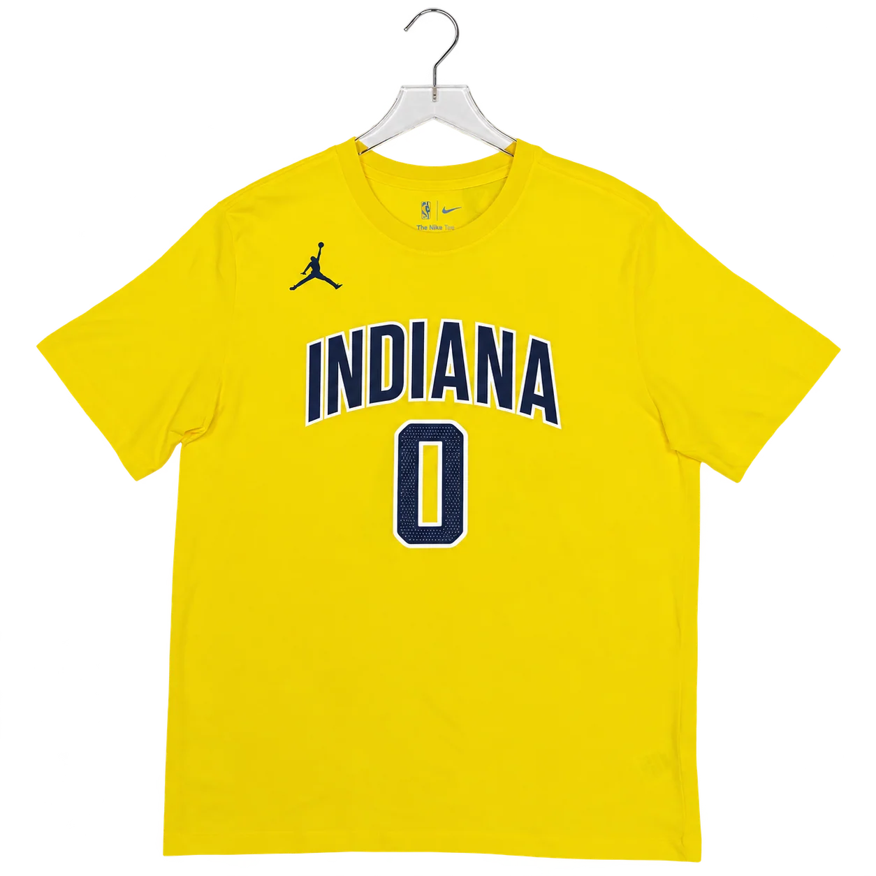 Adult Indiana Pacers #0 Tyrese Haliburton 26-27' Statement Name and Number T-shirt in Gold by Jordan