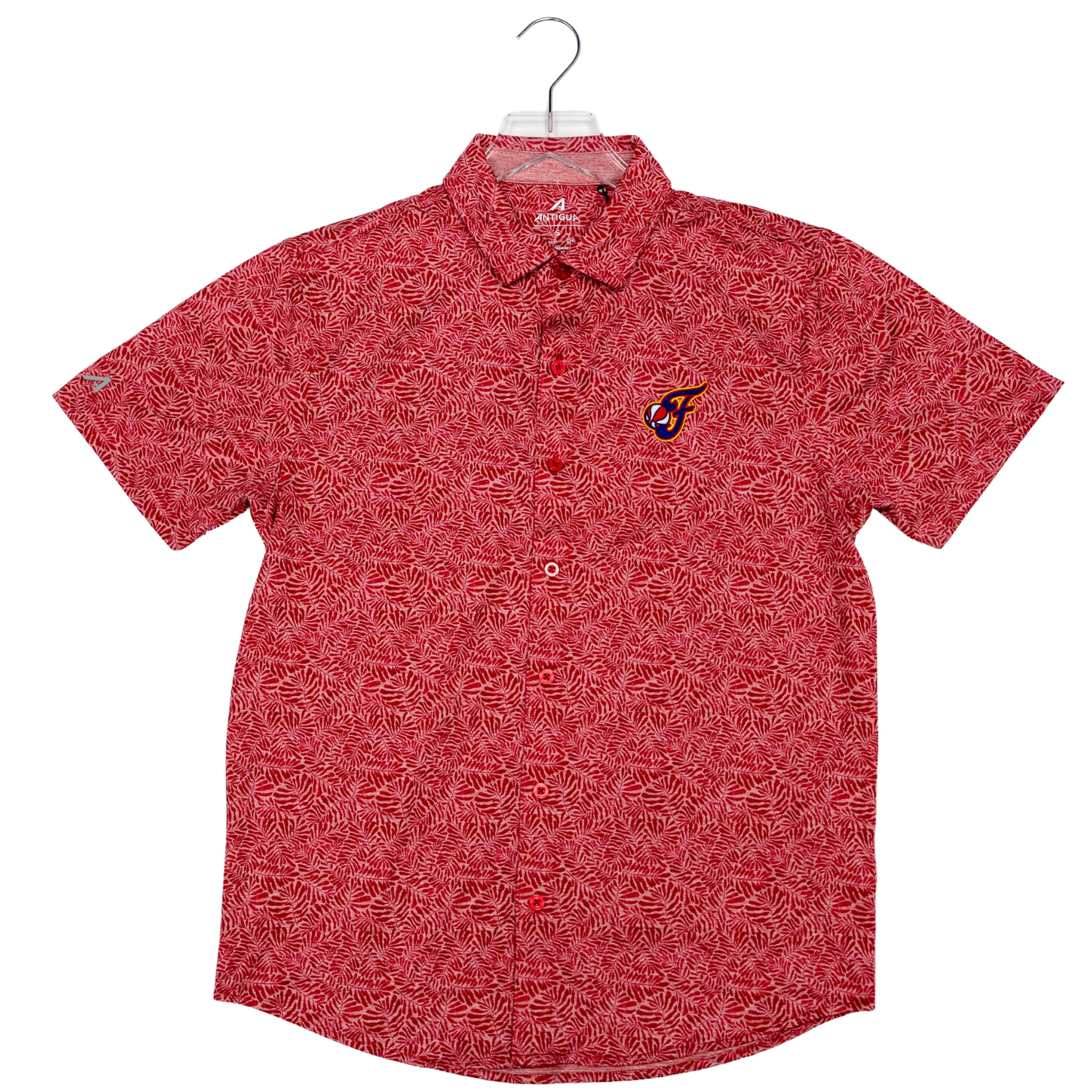 Adult Indiana Fever Short Sleeve Tentril Button Down in Red by Antigua